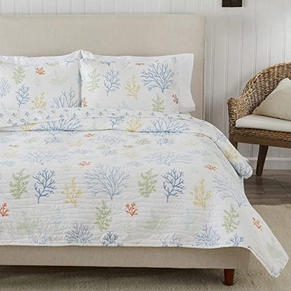  Great Bay Home 2-Piece Twin Reversible Lightweight Nautical Quilt Comforter With 1 Sham | All-Season, Beach Bedspreads | Blue Coastal Coverlet Sets | Casco Bay Quilts Collection