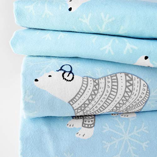  - Queen Flannel Sheets Complete Set - Includes Flat Sheet/Fitted Bed Sheet/ 2 Pillow Cases, Warm And Cozy Winter Sheets - Polar Bears