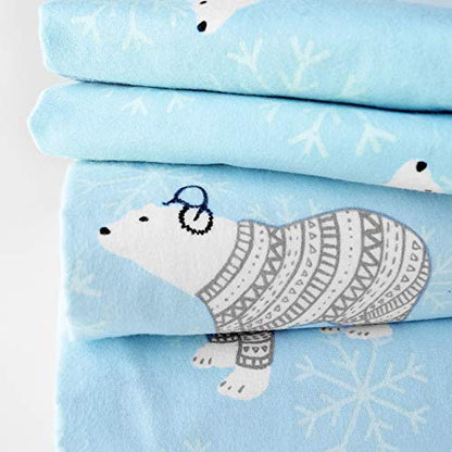  - Queen Flannel Sheets Complete Set - Includes Flat Sheet/Fitted Bed Sheet/ 2 Pillow Cases, Warm And Cozy Winter Sheets - Polar Bears