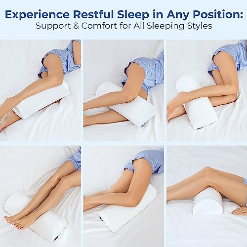  Half Moon Bolster Semi-Roll Pillow - Ankle And Knee Support - Leg Elevation - Back, Lumbar, Neck Pain Relief - Pad For Side And Stomach Sleepers - Premium Quality Memory Foam - Breathable Cover