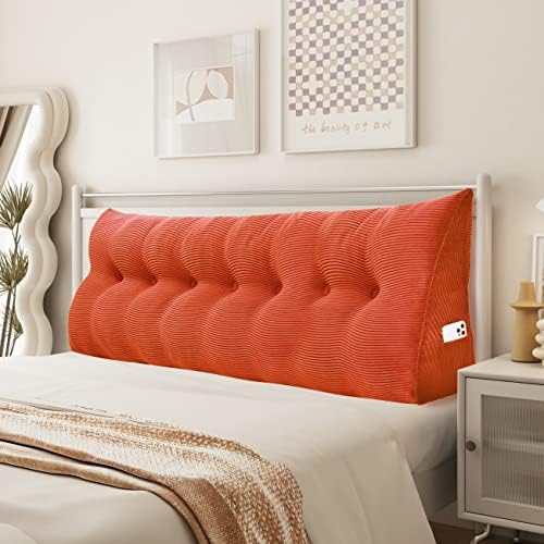  YXCSELL Headboard Wedge Pillow Triangular Bolster Pillows For Daybed Sofa Cushion Corduroy Large Support Backrest Bedrest Reading Pillow Lumbar Positioning Upholstered (Grey,Twin)