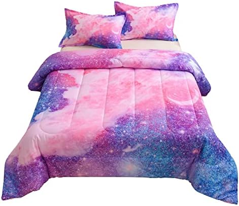  A Nice Night Black And Blue Galaxy Bedding Sets 3D Printed Cloud Quilt Comforter Sets With 2 Bedroom Pillow Covers Twin Size