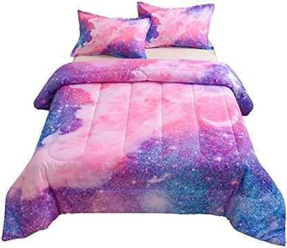  A Nice Night Black And Blue Galaxy Bedding Sets 3D Printed Cloud Quilt Comforter Sets With 2 Bedroom Pillow Covers Twin Size