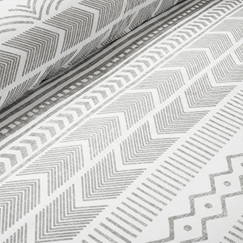  Hygge Geo Reversible 3 Piece Cotton Duvet Set, King, Gray & White