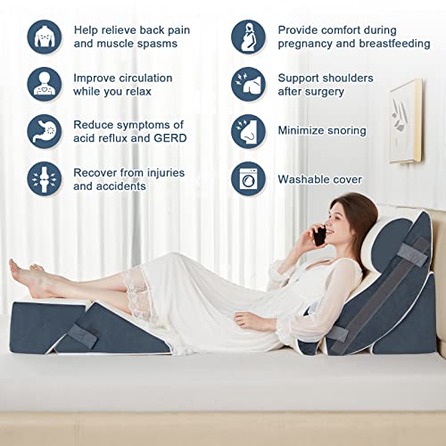  6pcs Orthopedic Bed Wedge Pillow Set, Memory Foam Wedge Pillow For Sleeping, Knee, Lumbar And Back Pain Relief Adjustable Bed Pillow - Acid Reflux, Anti Snoring & GERD Sleeping, Grey