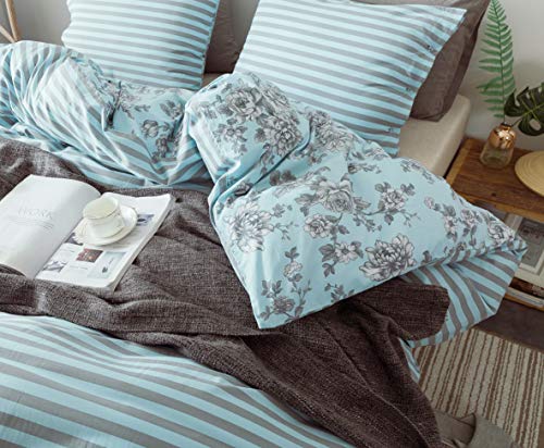  3-Piece Cotton Duvet Cover Set. 100% Cotton Percale Fabric. Real Reversible Design. Pre-Washed Printed Fabrics. Soft And Easy Care. Modern Farmhouse Style. (Green, King Set)