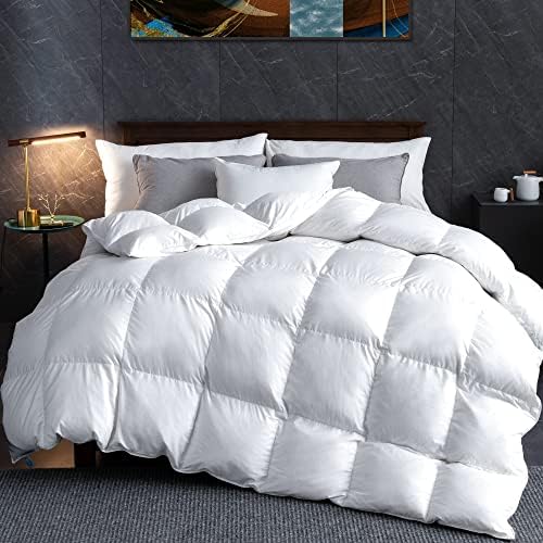  Goose Feather Down Comforter Queen Size, Ultra-Soft All Season Down Duvet Insert, Cotton Cover, 55oz Fill Weight Goose Down Comforter With Storage Bag (90x90)