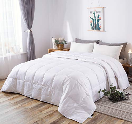  KumiQ Lightweight White Duck Down Comforter/Blanket, Cooling Duvet Insert For Summer/Warm Weather, Machine Washable, Soft Noiseless Cotton Shell, White, Twin/Twin XL Size