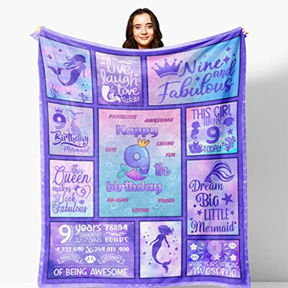  Henazin 9 Year Old Girl Gifts, Birthday Gifts For 9 Year Old Girl, Gifts For 9 Year Old Girls Blanket 50"X60", 9 Year Old Birthday Gifts For Daughter Granddaughter, 9th Birthday Decorations For Girl