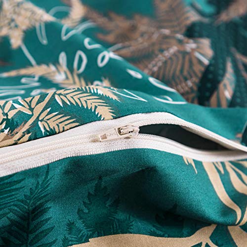  SUSYBAO Botanical Duvet Cover Queen 100% Cotton Tropical Plant Duvet Cover 3 Pieces Set 1 Palm Leaves Patterned Duvet Cover With Zipper Ties 2 Pillowcases Luxury Soft Green Botanical Bedding Set Comfy
