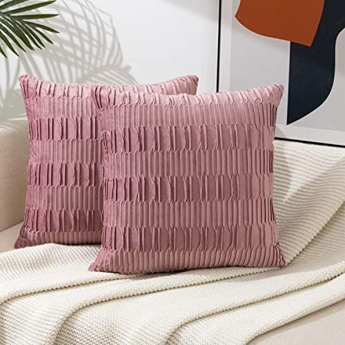  ETASOP 2Pack White Velvet Pillow Covers With Wave Striped Decorative, Luxury Soft Cushion Cases For Farmhouse Couch Sofa Living Room,18x18 Inches