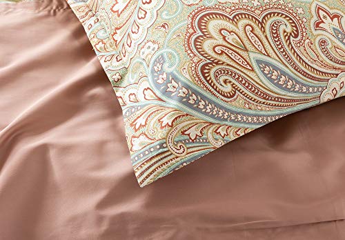  Eikei Boho Paisley Print Luxury Duvet Quilt Cover And Shams 3pc Bedding Set Bohemian Damask Medallion 350TC Egyptian Cotton Sateen (Rust, King)