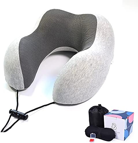  LYUTON, 2PCS Memory Foam Travel Pillow, Comfortable Neck Pillow, U Shape Pillow With Eye Mask & Earplugs (2, Grey)