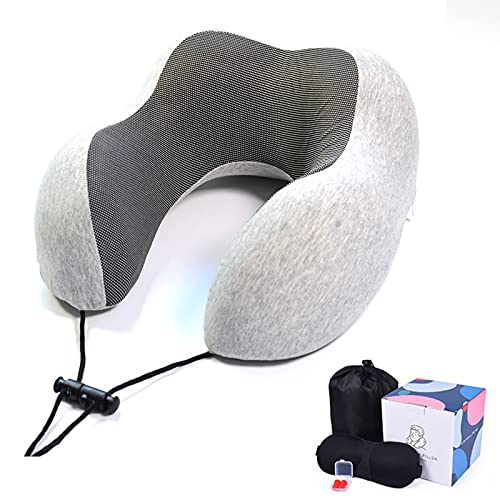  LYUTON, 2PCS Memory Foam Travel Pillow, Comfortable Neck Pillow, U Shape Pillow With Eye Mask & Earplugs (2, Grey)