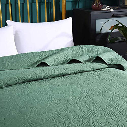  Super Soft Solid Single Bed Quilt Bedspread Comforter Bed Cover, Floral Pattern, Sage, Full/Queen
