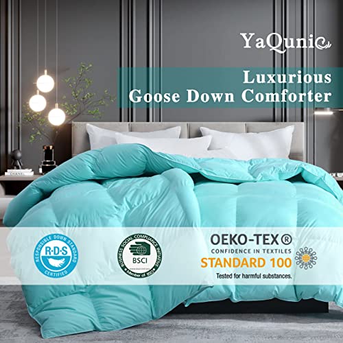  YaQunie Goose Down Comforter Queen Size All Season Down Duvet Insert Cotton Shell Soft Aqua Bed Comforter With 8 Coner Tabs 90x90Inches