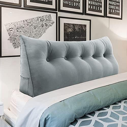  Rectangular Headboard Pillow Bolster Pillow For Bed Back Rest Pillow For Sitting In Bed Daybed Pillows Back Support Pillow For Bed Reading Pillow Velvet Cyan Queen
