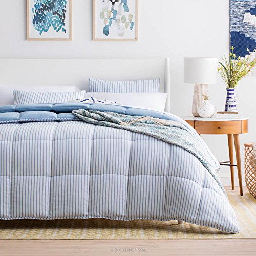  LINENSPA All Season Hypoallergenic Down Alternative Microfiber Comforter, Oversized King, Light Blue/White