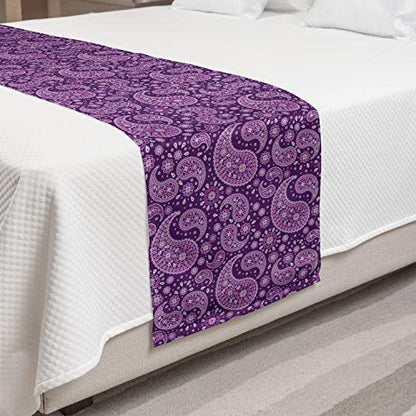  Ambesonne Purple Paisley Bed Runner, Monochrome Design Graphic With Floral Motif Damask Print, Decorative Accent Bedding Scarf For Hotels Homes And Guestrooms, Purple Fuchsia