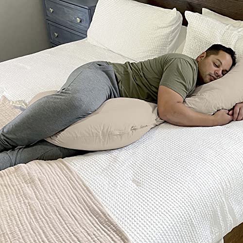  Boppy Total Body Pillow With 100% Organic Cotton Fabric Slipcover, Easy-on Removable Cover In Biscuit For Full-Body Support, Hypoallergenic Fiber Fill, Body Pillow For Body Alignment And Comfort