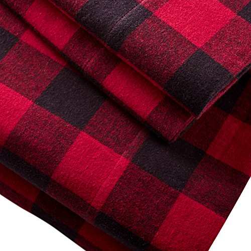  Amazon Brand – Stone & Beam Rustic Buffalo Check Flannel Bed Sheet Set, Queen, Red And Black