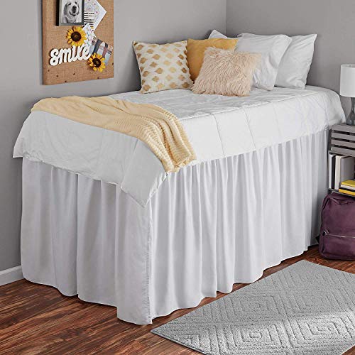  Dorm Room Bed Skirt-Dorm Bed Skirt,Extended Dorm Bed Skirt-Long Bed Skirt Dorm-Extra Long Dorm Room Bed Skirt-College Dorm Bed Skirt,100% Microfiber-White Solid -Twin-XL/36''Drop