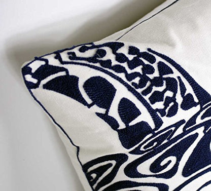  DECOPOW Embroidered Cute Nautical Animal Pillow Cover,Square 18 Inches Decorative Canvas Pillow Cover For Nautical Style Deco By (Navy-Sea Turtle)