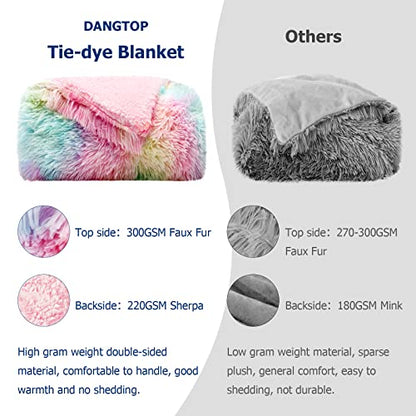  DANGTOP Faux Fur Throw Blanket, Tie Dye Fluffy Blanket, Super Soft Rainbow Blanket For Girls, Luxury Cozy Warm Plush Thick Sherpa Throws For Bed Couch Living Room (Rainbow, 59x79 Inches)