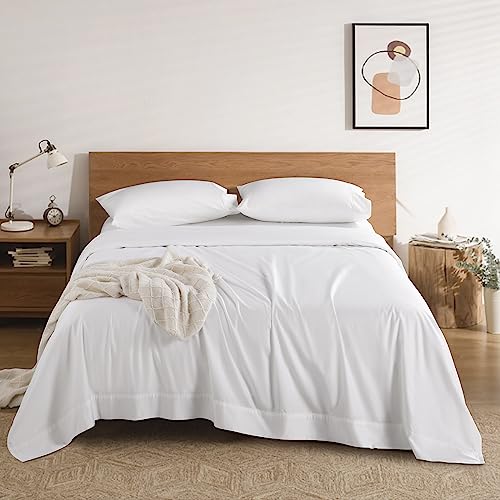  REDASW 100% Egyptian Cotton 1200 Thread Count King Size Sheets Set,Bed Sheet 4 Piece Sets,16 Inches Deep Pocket,All Season (White)