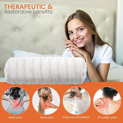  Cheer Collection Set Of 2 Faux Fur Bolster Pillows, Decorative Roll Pillow For Couch With Removable Washable Cover, Cylinder Neck Pillows For Bed, Chair Or Sofa, 8” X 24” Inch, White