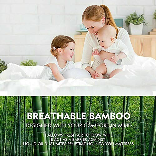  Bamboo Mattress Protector With Zipper - 100% Waterproof Queen Size Mattress Cover - Ultra Soft Jacquard Fabric Cooling Breathable Noiseless Mattress Pad Covers - Zippered Mattress Encasement