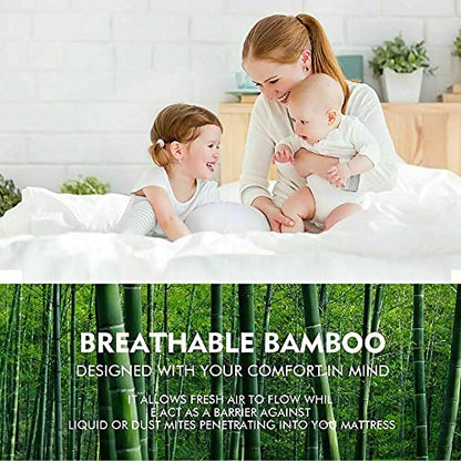  Bamboo Mattress Protector With Zipper - 100% Waterproof Queen Size Mattress Cover - Ultra Soft Jacquard Fabric Cooling Breathable Noiseless Mattress Pad Covers - Zippered Mattress Encasement
