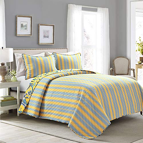  Lush Decor Yellow Dolores 3-Piece Quilt Set, Reversible Bedding (King)