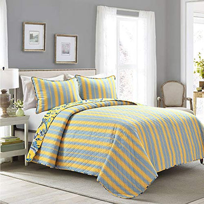  Lush Decor Yellow Dolores 3-Piece Quilt Set, Reversible Bedding (King)