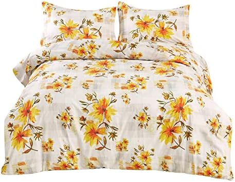  JSD 3 Piece Blush Floral Duvet Cover Set Queen, Soft Botanical Printed Microfiber Comforter Cover Zipper Closure Corner Ties
