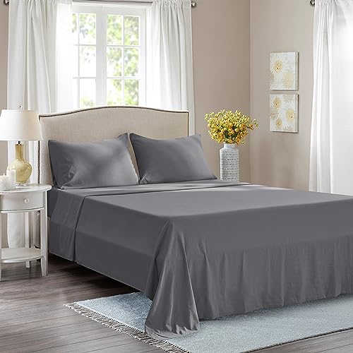  CHUN YI Bed Sheets Queen Size, 4 Piece Sheet Set, Fitted Sheet And Pillowcase Set, Queen Sheets Deep Pocket, Super Soft Breathable Cooling Sheets Hotel Luxury Sheets Easy Care (Grey)