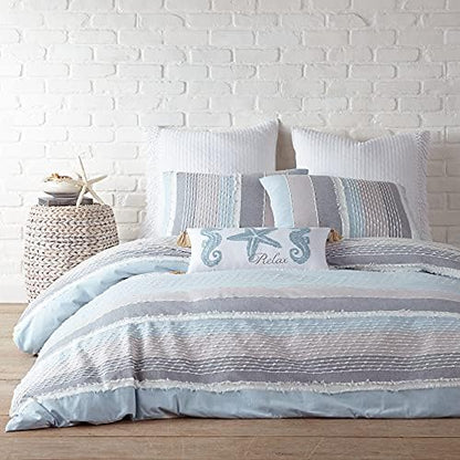  - Santander Duvet Cover Set - Full/Queen Duvet Cover + Two Standard Pillow Cases - Grey, Chambray, Blue, White - Jacquard - Duvet Cover (90 X 94in.) And Pillow Case (26 X 20in.) - Cotton