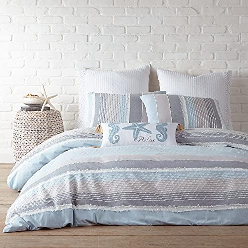  - Santander Duvet Cover Set - Full/Queen Duvet Cover + Two Standard Pillow Cases - Grey, Chambray, Blue, White - Jacquard - Duvet Cover (90 X 94in.) And Pillow Case (26 X 20in.) - Cotton