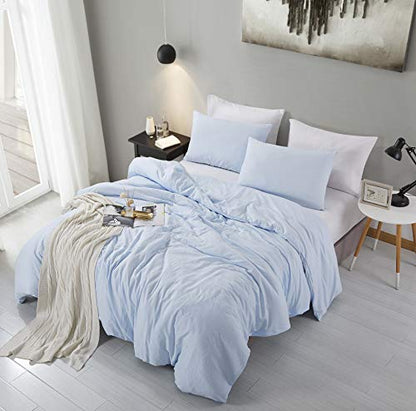  ALAZURIA Queen Size Duvet Cover Set 3 Piece - Super Soft Washed Microfiber, Light Blue Comforter Cover Set With Zipper Closure & 4 Corner Ties (1 Duvet Cover + 2 Pillow Cases) Amalfi Blue, Queen