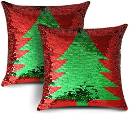  OTOSTAR Christmas Sequin Throw Pillow Covers 18x18 Inch Sparkle Decorative Pillowcases Magic Red Cushion Cover For Party Christmas Couch In-Outdoor Home Decor (Merry Christmas 5 Packs)