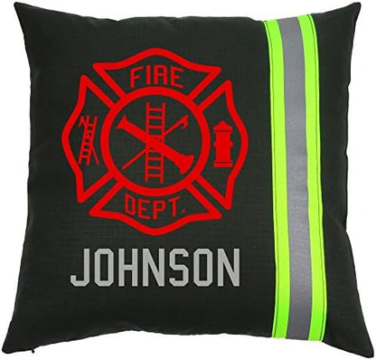  Fully Involved Stitching Firefighter Personalized Tan Maltese Cross Pillow