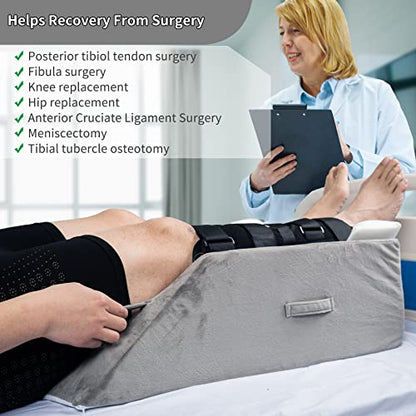  WDBBYL Elevation Wedge Pillow For Double Legs,Wide U-Shaped Groove Design With Etra Insert Pad,Ankle Knee Support Cushion For Injure,Foot Rest,Edema Reduce,3 Handles,Washable Velour Cover,Deep Gray