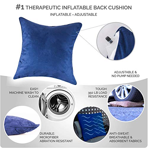  BodyRyzm QiPillow - Pain Relieving Ergonomic & Orthopedic Back Lumbar & Posture Support Sitting Cushion For Chair, Couch, Bed | Versatile, Firm & Adjustable Orthopedic Seat Throw Pillow (Navy)