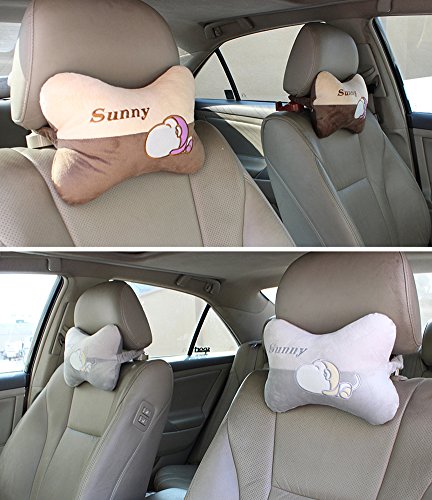  Seemehappy Cute Cartoon Animals Bone Shape Car Headrest Pillows Neck Pillow Cushions 2pcs (003)