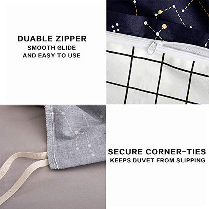  ECOCOTT Duvet Cover Queen, 100% Natural Cotton 1 Duvet Cover +2 Pillowcases Bedding Set,Navy And Cosmic Constellation Reversible Printed Pattern Soft Cozy Breathable And Durable Duvet Cover Set