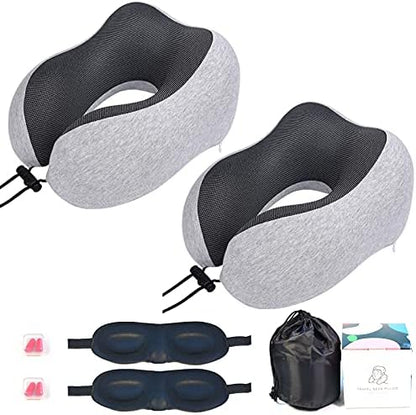  GOGOOD Comfortable Memory Foam Travel Pillow Travel Kit With Eye Mask & Earplugs (2)