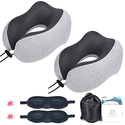  GOGOOD Comfortable Memory Foam Travel Pillow Travel Kit With Eye Mask & Earplugs (2)