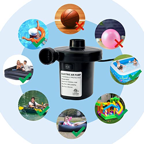  Electric Air Pump For Inflatables,Air Mattress Pump With 3 Nozzles Air Pump For Pool Inflatables(130W)