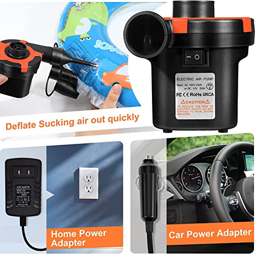  EMIERAI Electric Air Pump For Inflatables - Portable Quick-Fill Air Mattress Pump With 3 Nozzles | Inflator/Deflator Pumps For Camping, Inflatable Cushions, Boats, Swimming Ring, 12V DC/110V AC