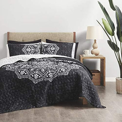  Reversible Quilt Set-Vermicelli Stitching Design All Season, Lightweight, Coverlet Bedspread Bedding, Matching Shams, Twin/Twin XL (66 In X 90 In), Gloria Damask Aqua 2 Piece